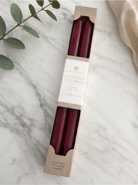 NWT 2 Northern Lights European 12 Taper Candles Bordeaux Burgundy Fragrance Free